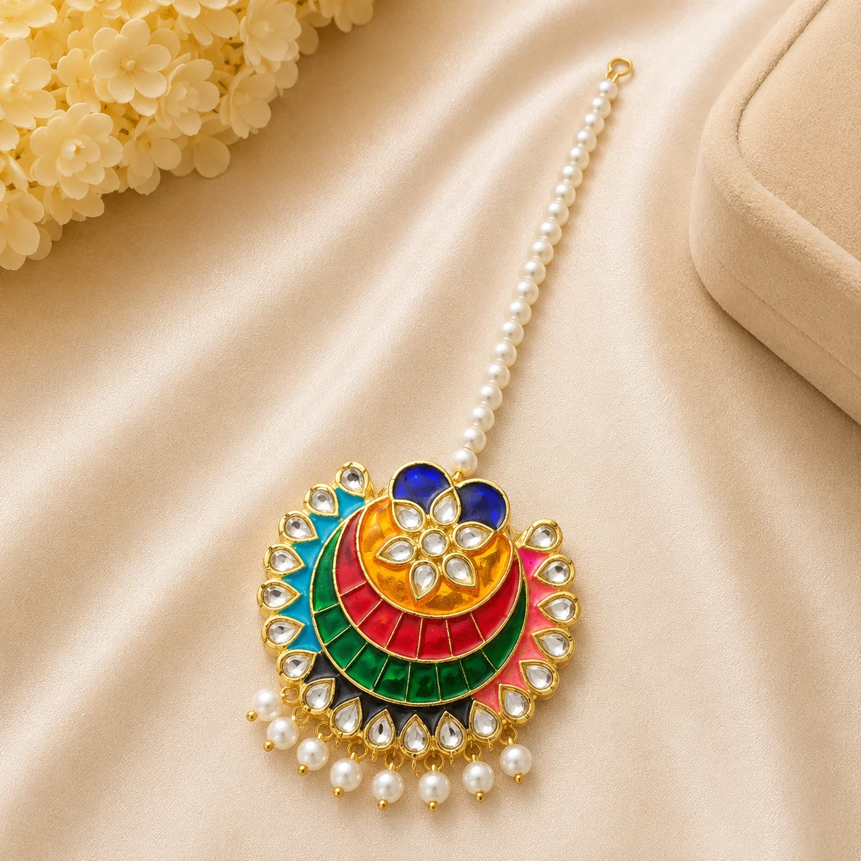 Luxury Multicolor Meenakari Pearl Maang Tikka