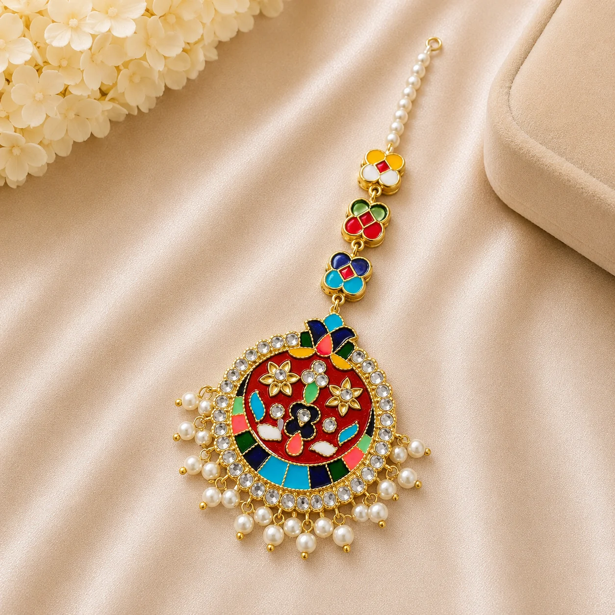 Luxury Multicolor Meenakari Pearl Maang Tikka