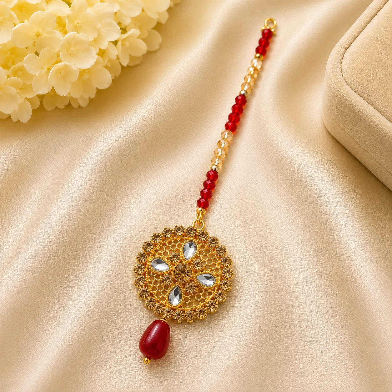 Royal Red Crystal Gold Tikka