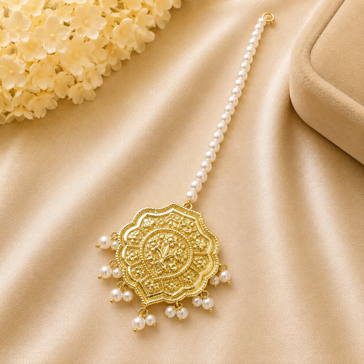 Traditional Pearl Meena Maang Tikka