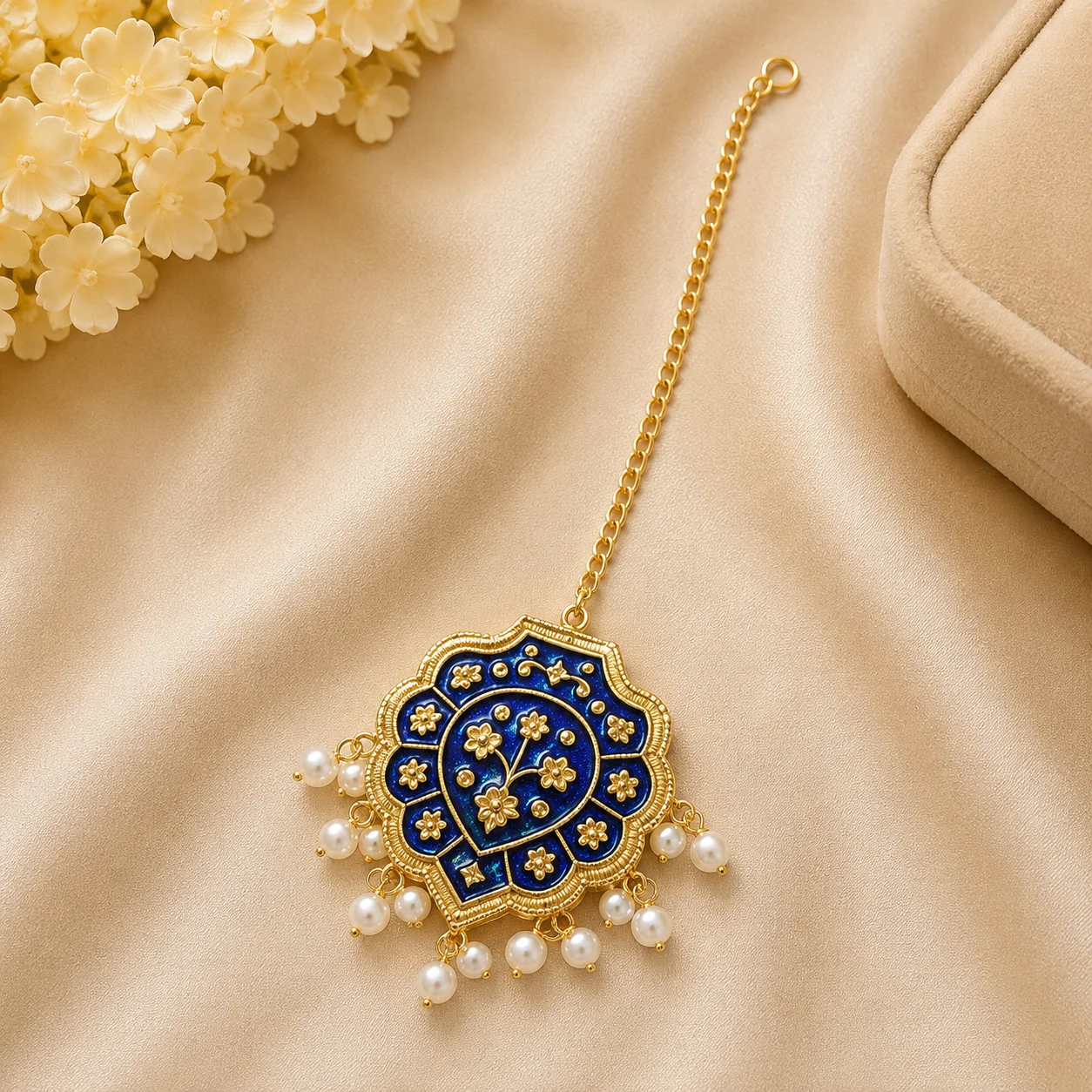 Traditional Pearl Meena Maang Tikka