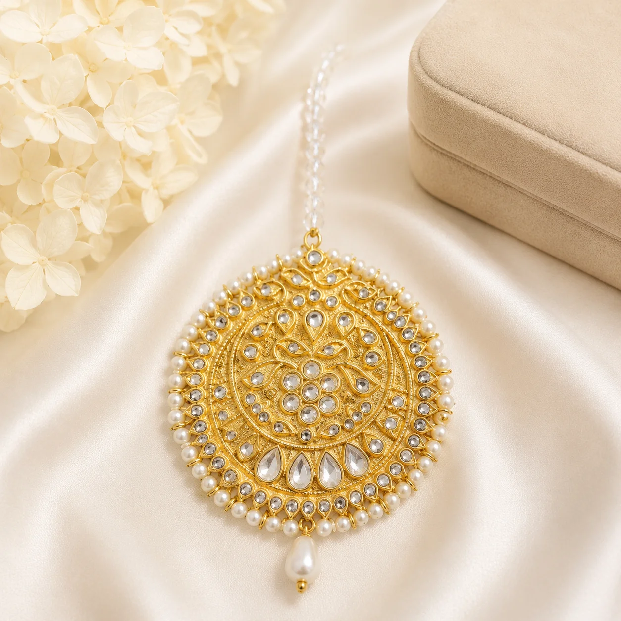 Premium Gold Pearl Maang Tikka