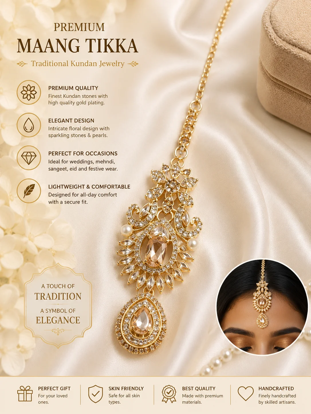 Luxury Gold Crystal Maang Tikka