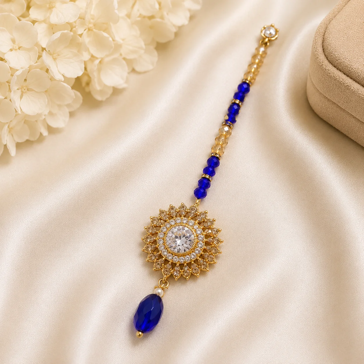 Royal Blue Crystal Maang Tikka