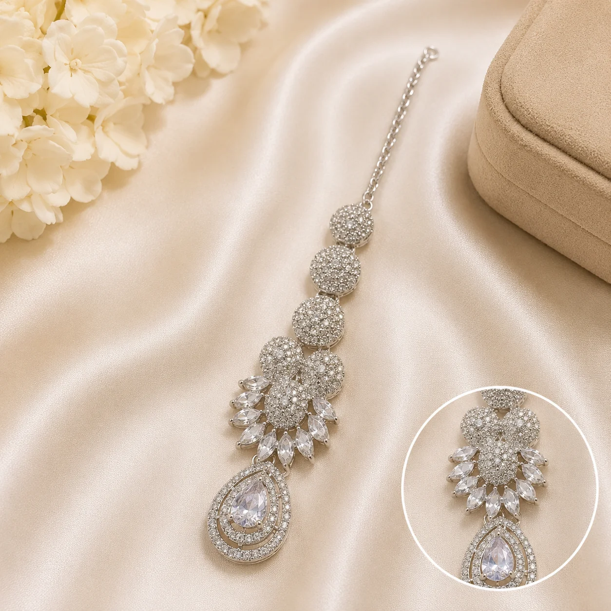 Silver Crystal Maang Tikka