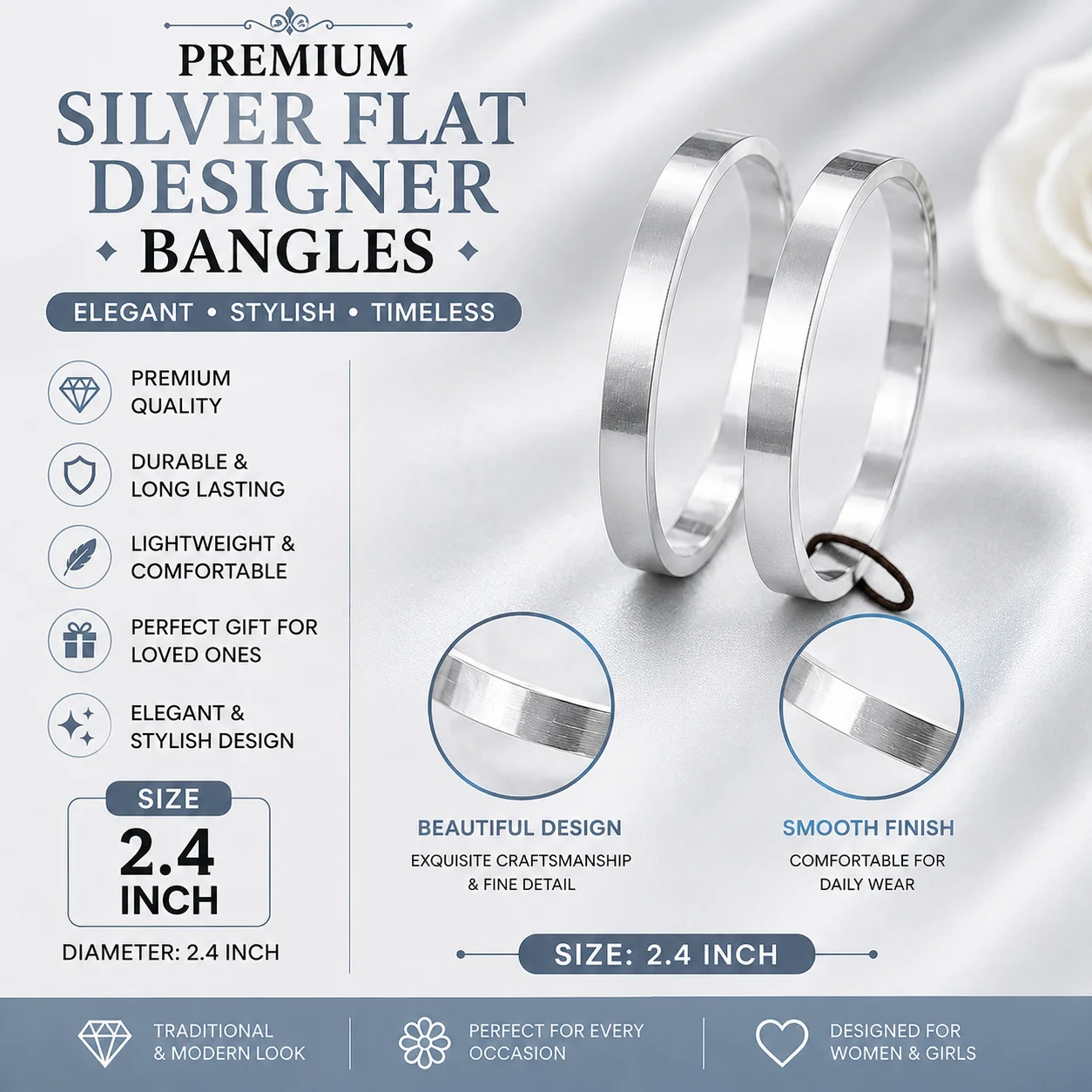 Premium Golden & SILVER Plain Bangles – Size 2.4