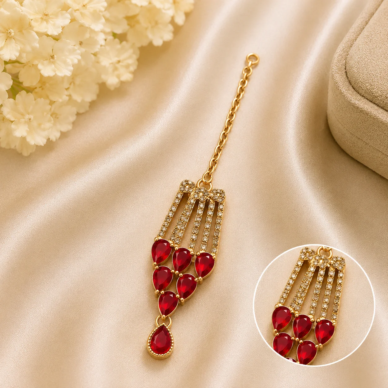 Ruby Red Crystal Maang Tikka