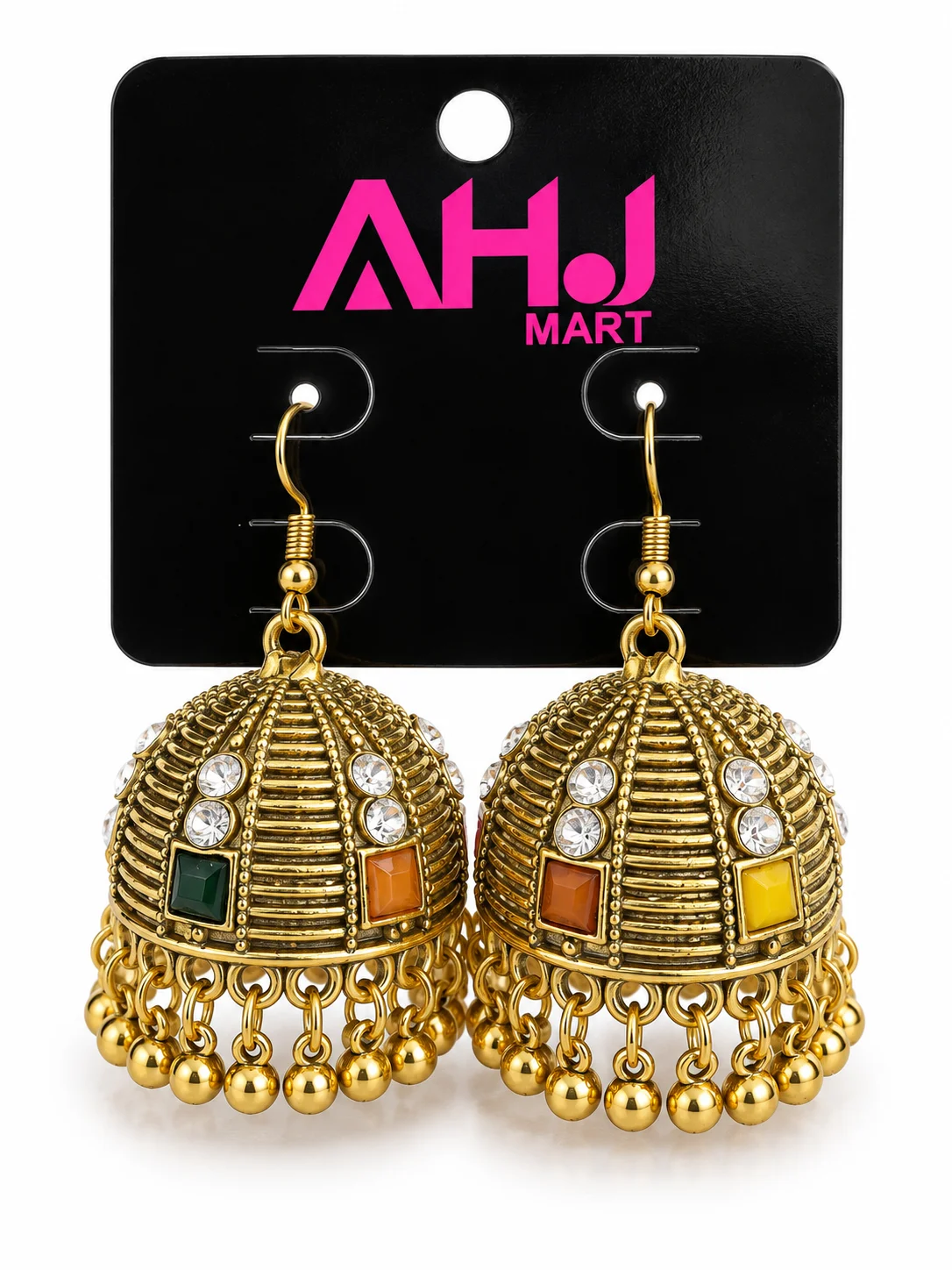 Traditional Gold Plated Multicolor Stone Jhumka Earrings for Women