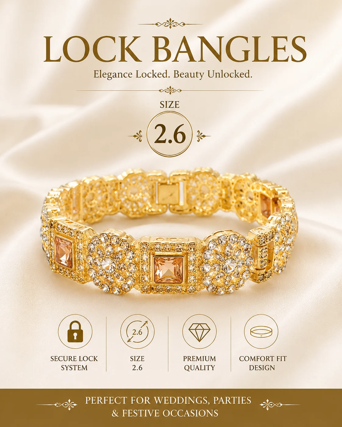 Luxury Designer Lock Bangles – Size 2.6