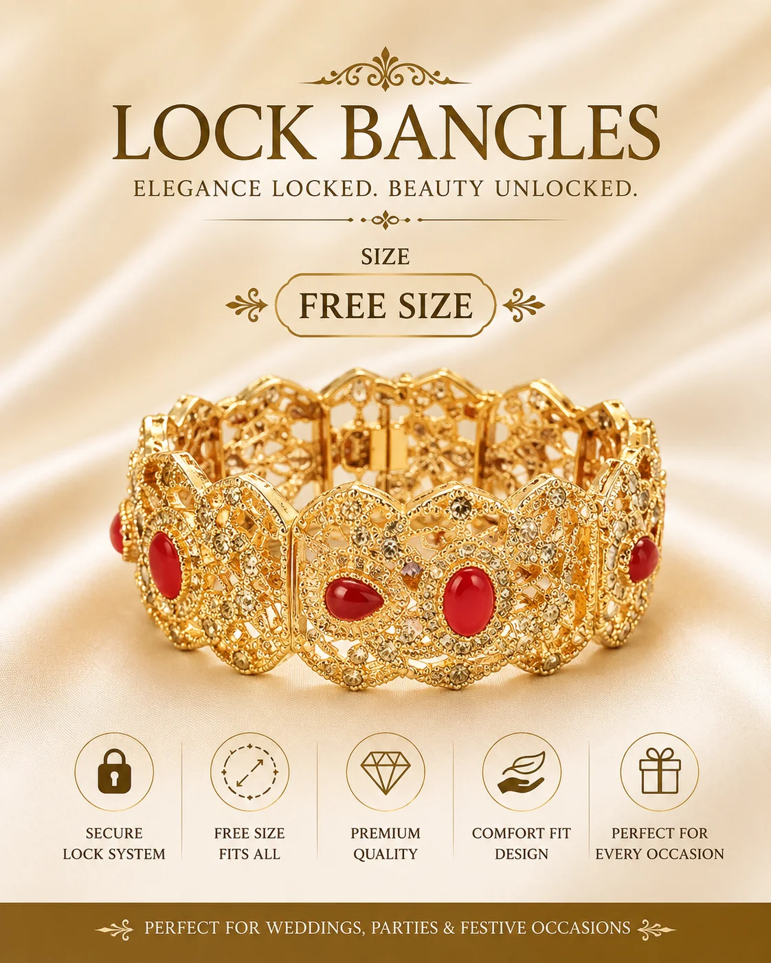 Luxury Ruby Lock Bangles – Free Size