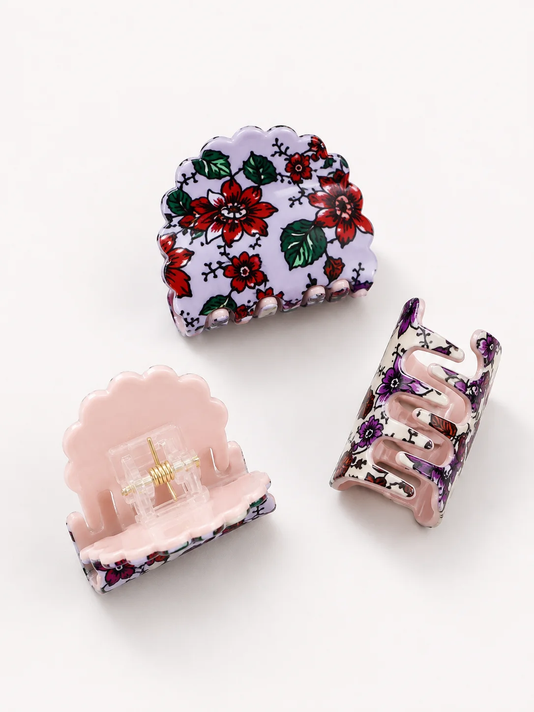 Mini Floral Hair Claw Clip Set – Elegant Printed Acrylic Hair Accessories for Women & Girls