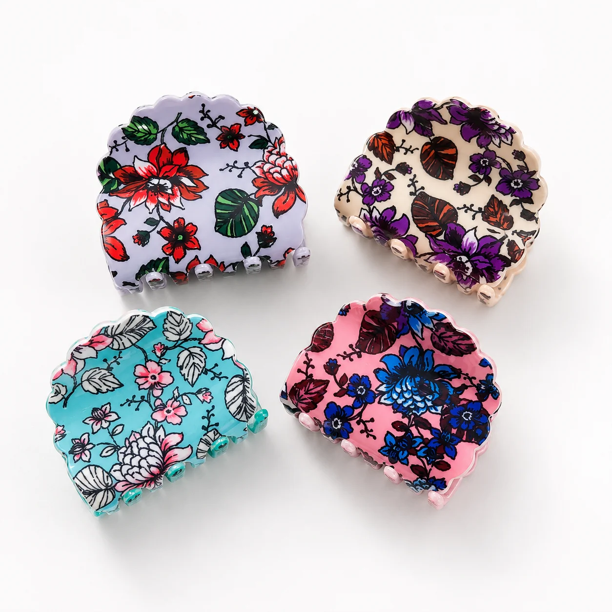 Mini Floral Hair Claw Clip Set – Elegant Printed Acrylic Hair Accessories for Women & Girls
