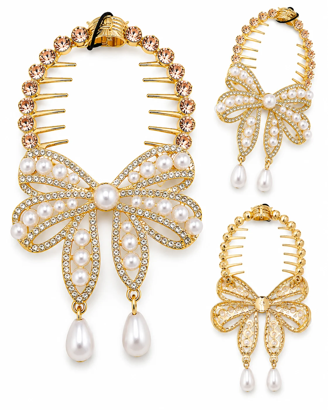 Elegant Pearl Bow Hair Comb
