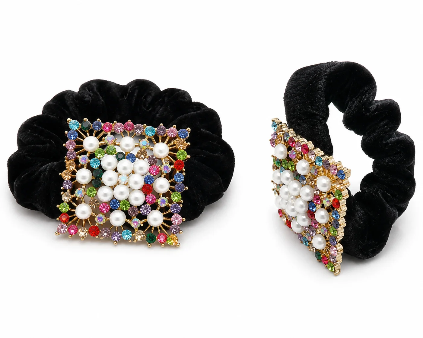 Luxury Pearl & Crystal Velvet Hair Scrunchies – 2 Design