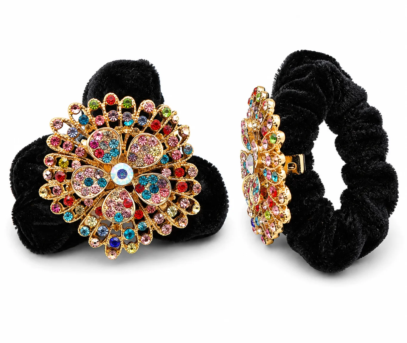 Luxury Multicolor Crystal Flower Velvet Scrunchie