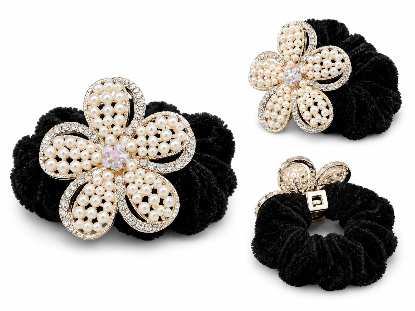 Elegant Pearl Flower Velvet Scrunchie Hair Band