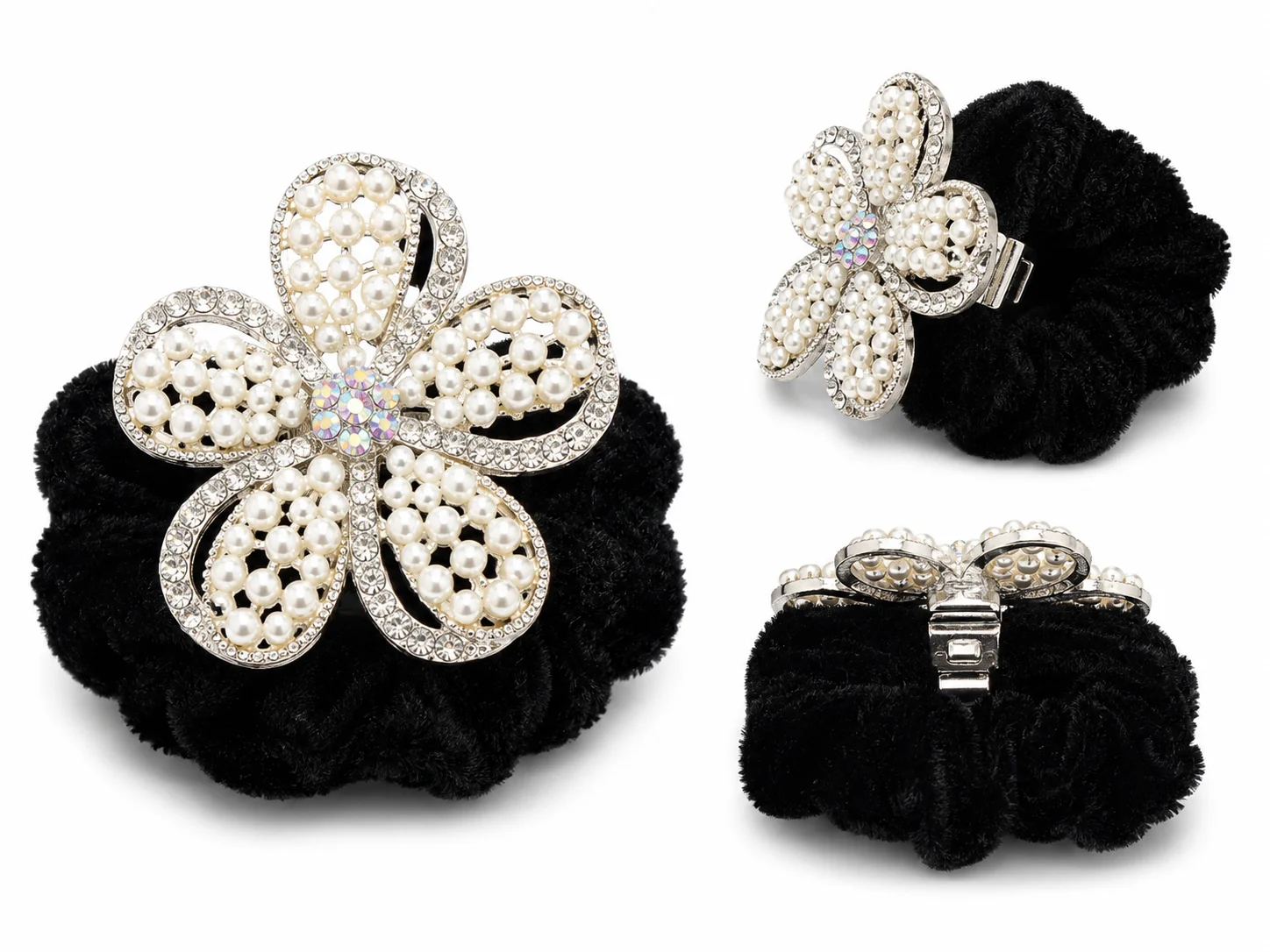 Elegant Pearl Flower Velvet Scrunchie Hair Band