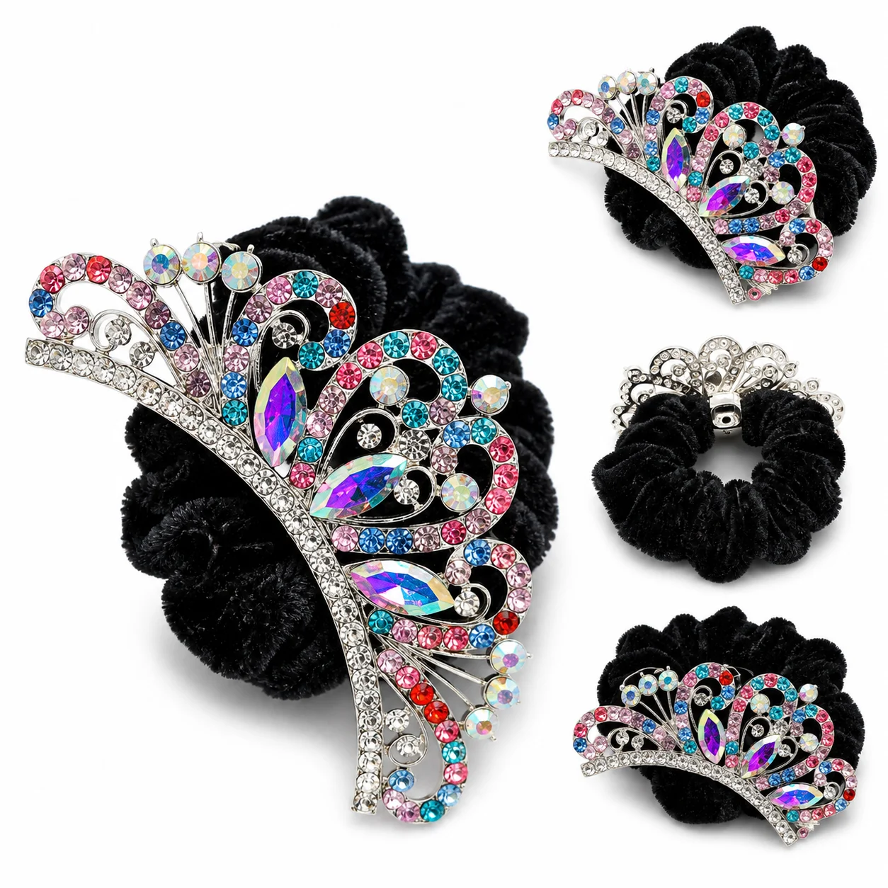 Elegant Crown Rhinestone Velvet Hair Scrunchie