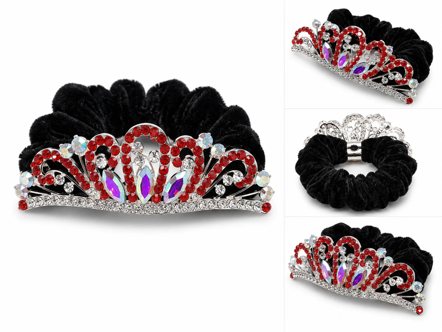 Elegant Crown Rhinestone Velvet Hair Scrunchie