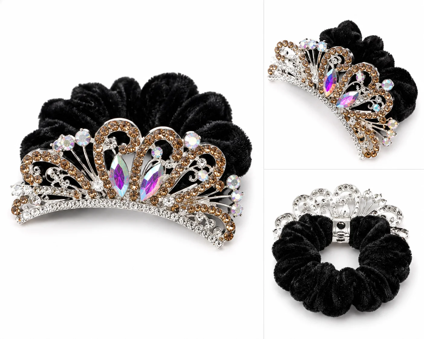Elegant Crown Rhinestone Velvet Hair Scrunchie