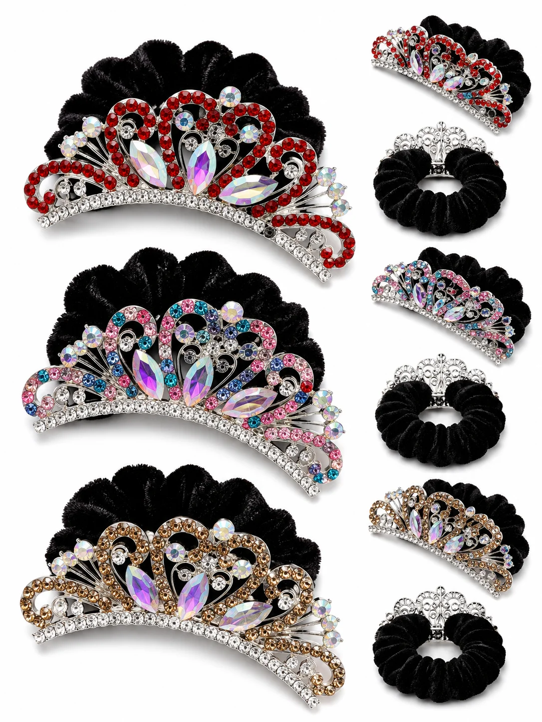 Elegant Crown Rhinestone Velvet Hair Scrunchie