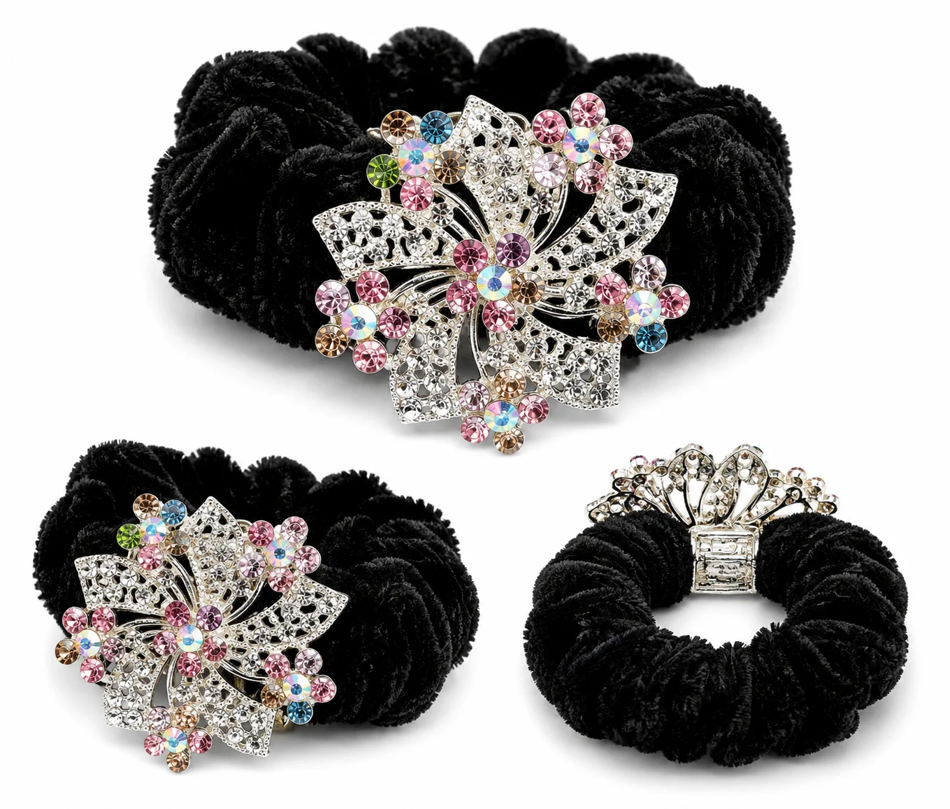 Elegant Crystal Butterfly Velvet Hair Scrunchie