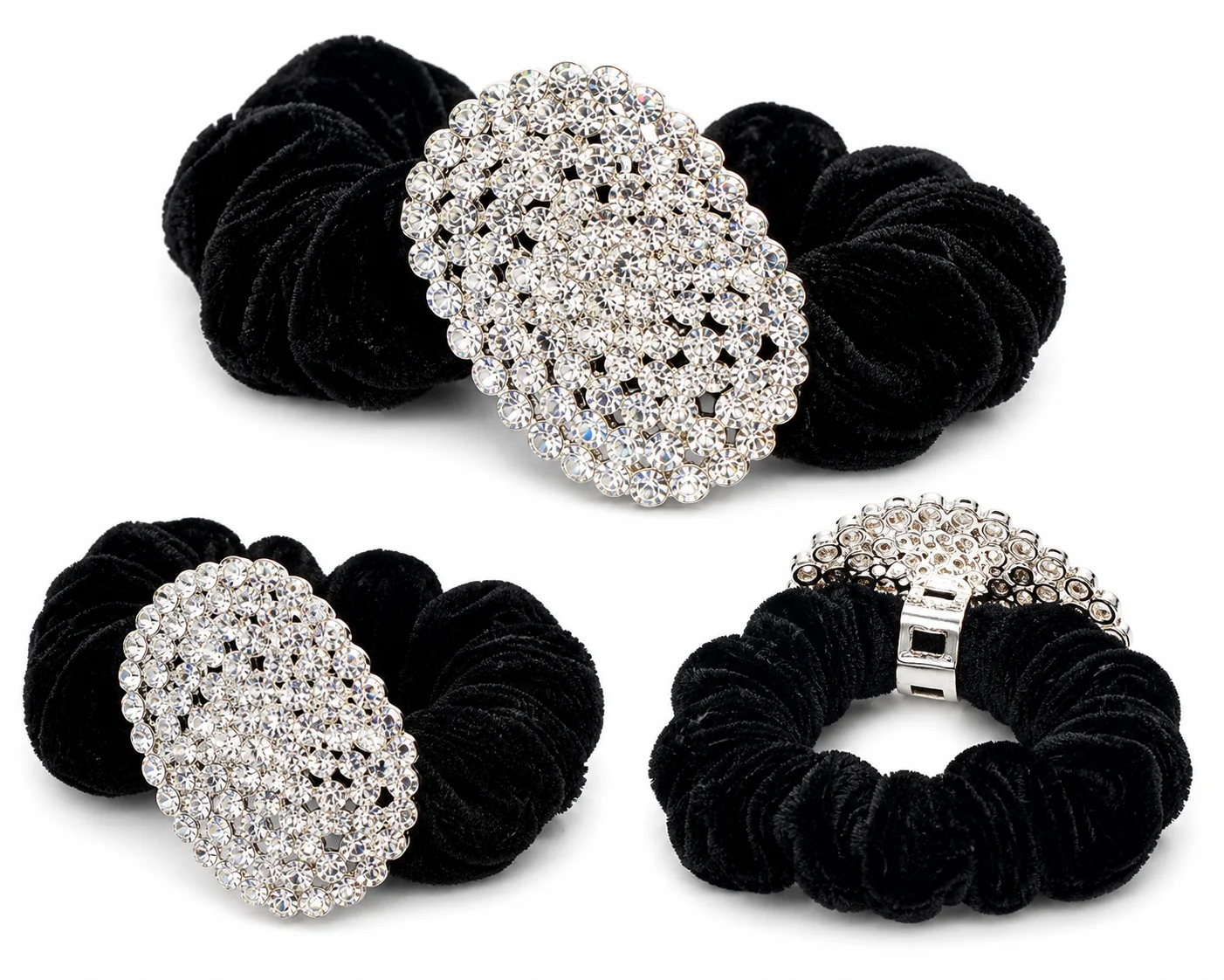 Luxury Crystal Oval Velvet Hair Scrunchie
