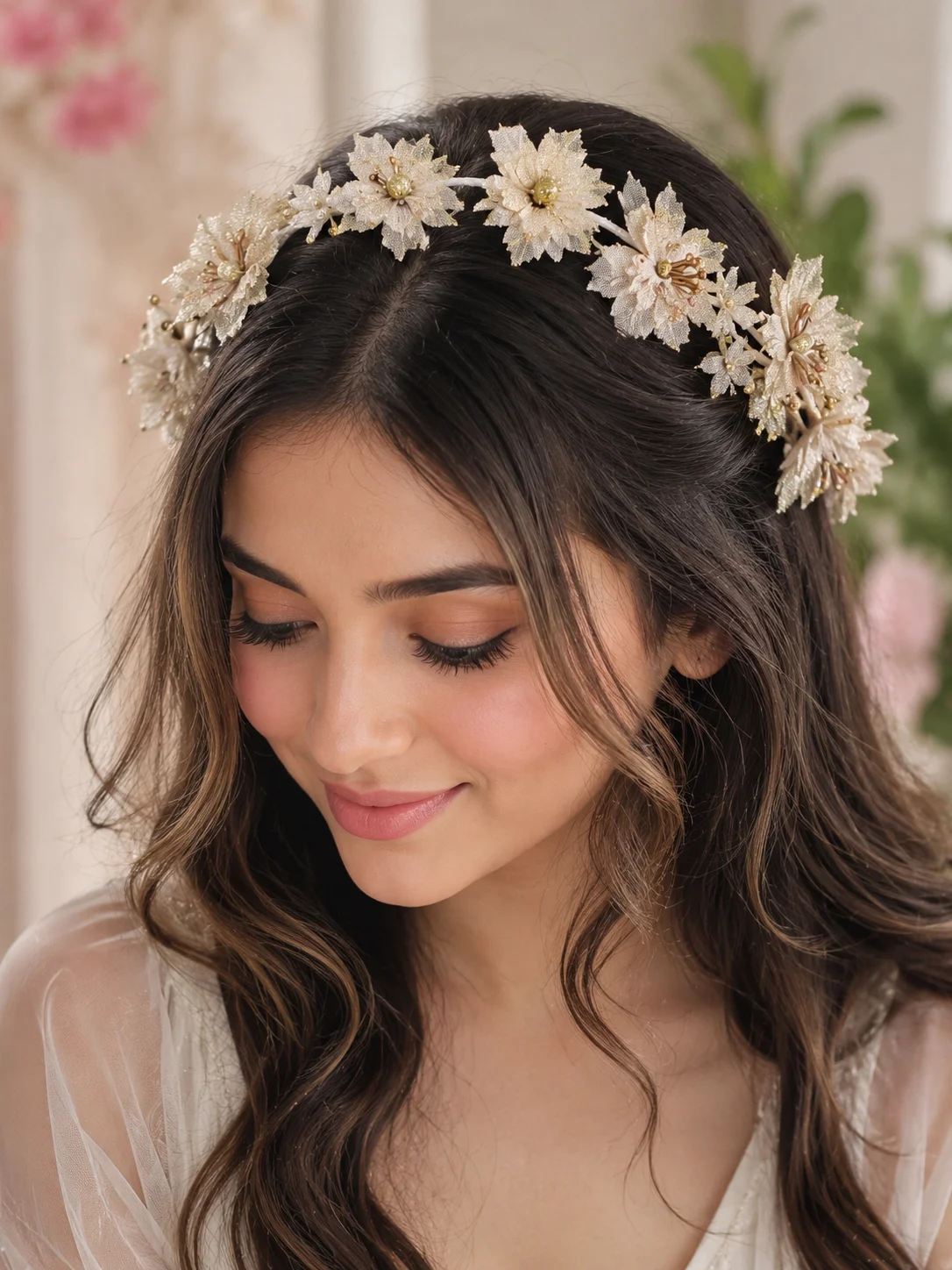 Luxury Champagne Floral Crown Headband