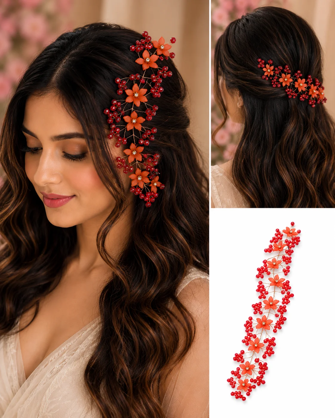 Red Crystal Floral Hair Vine