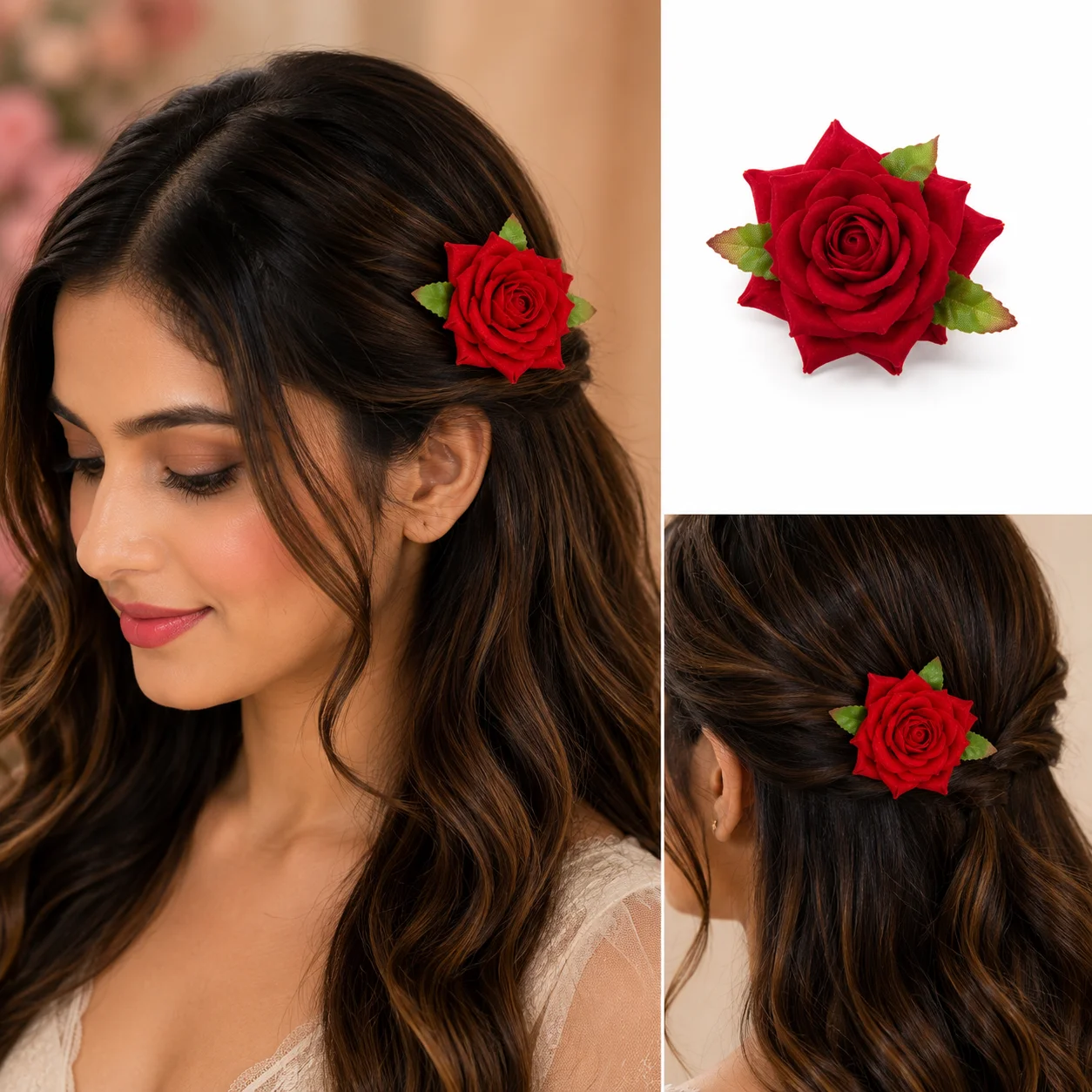 Large / S Red Rose Hair Clip