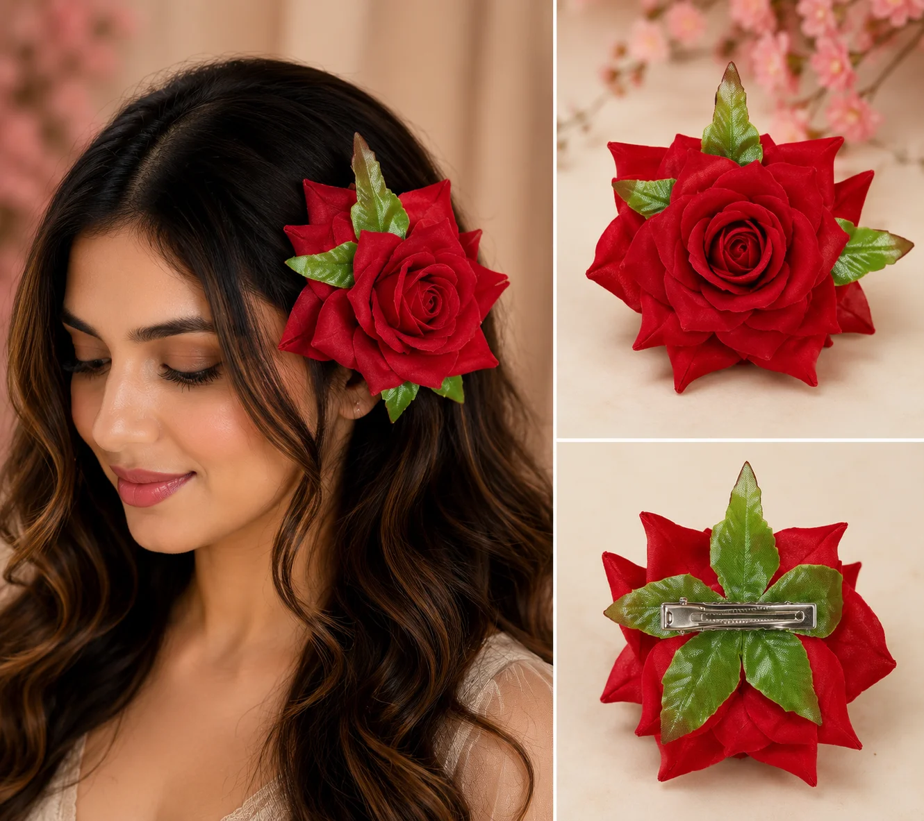Large / S Red Rose Hair Clip