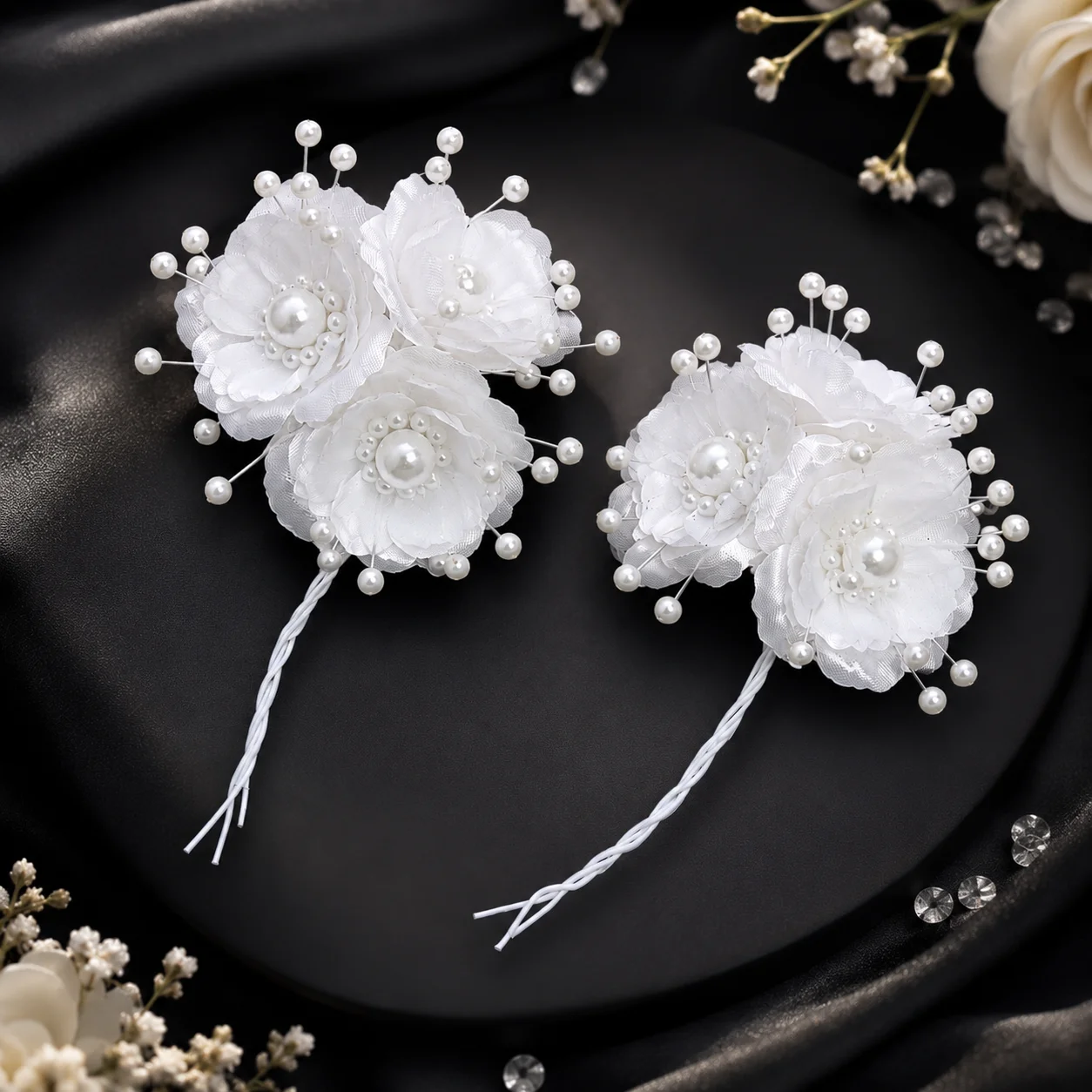 Elegant White Pearl Floral Hair Pins