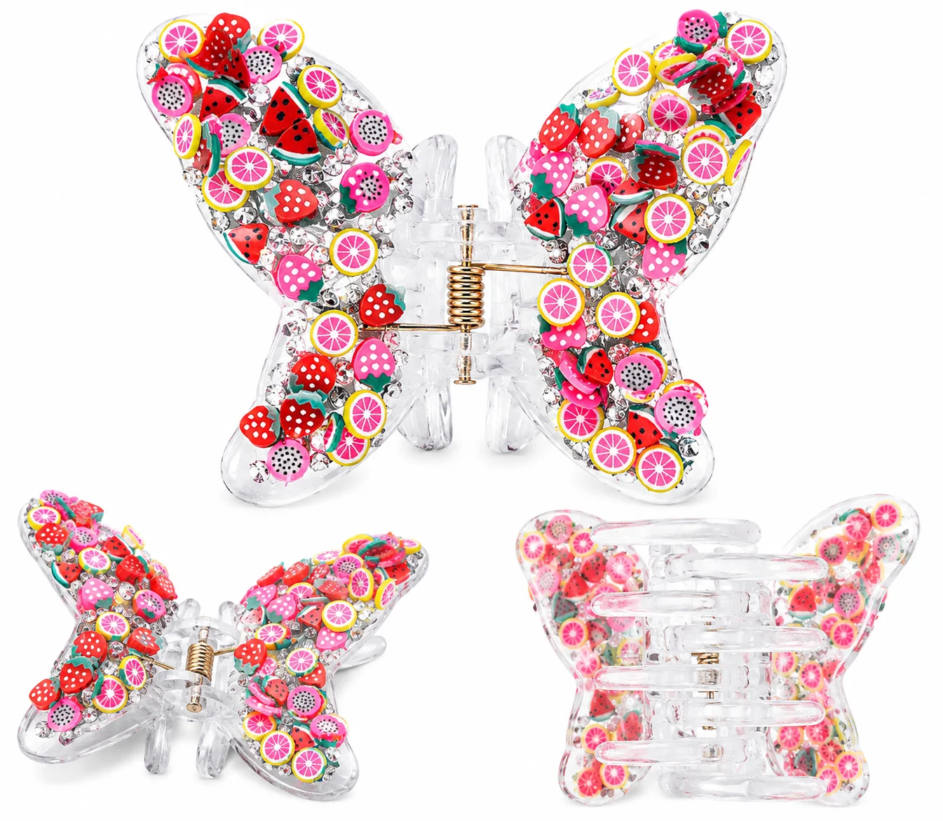Butterfly Fruit Rhinestone Hair Claw Clip for Girls & Women