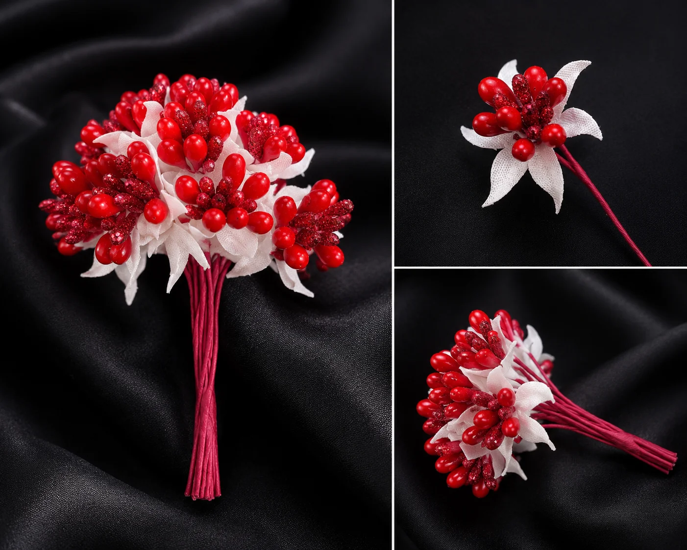 Artificial Red & White Berry Floral Bouquet Picks