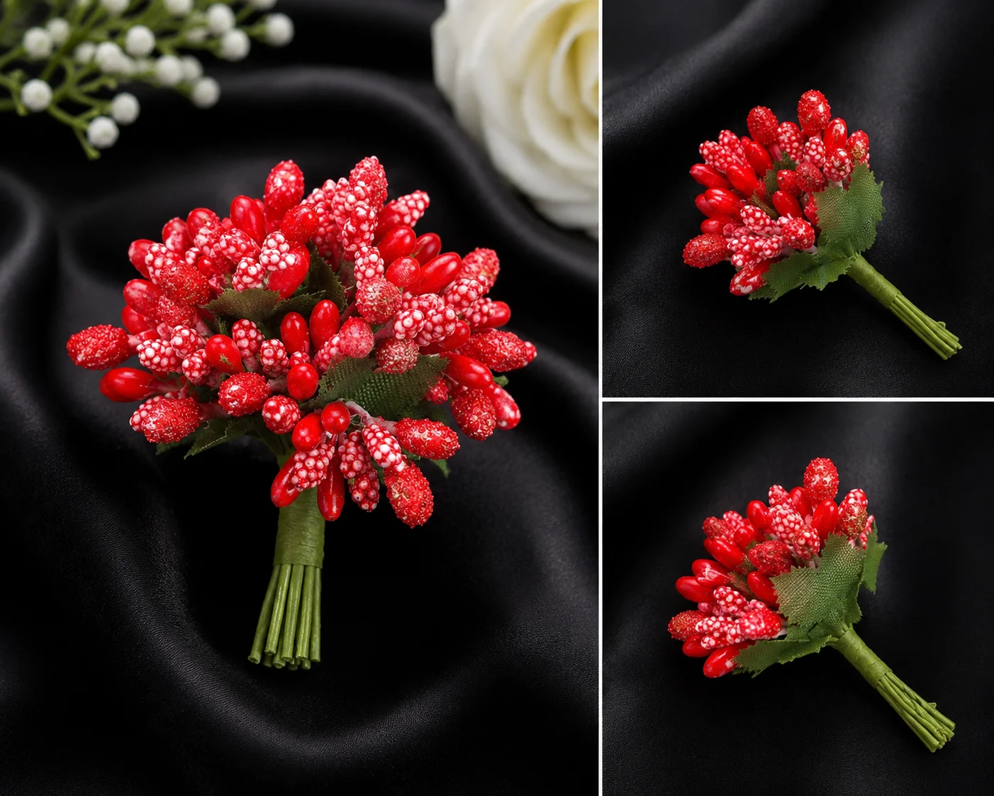 Artificial Red & White Berry Floral Bouquet Picks