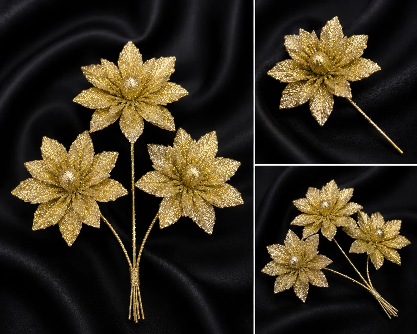 Gold Glitter Poinsettia Artificial Flowers