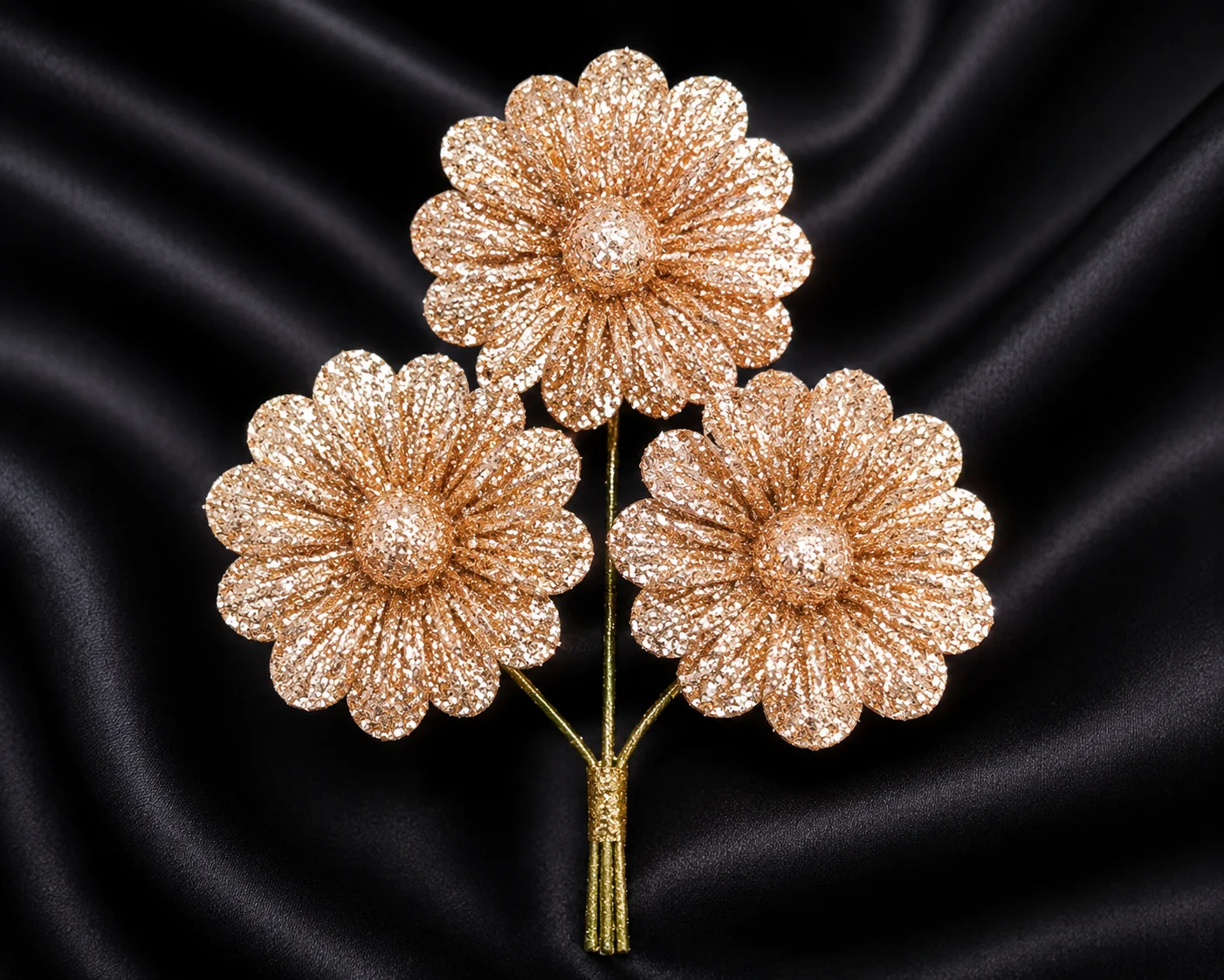 3PCS Glitter Gold Daisy Artificial Flower Bouquet for DIY Crafts & Decoration