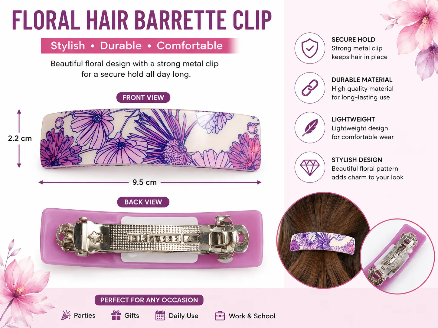 Colorful Curved Snap Hair Clips for Women & Girls