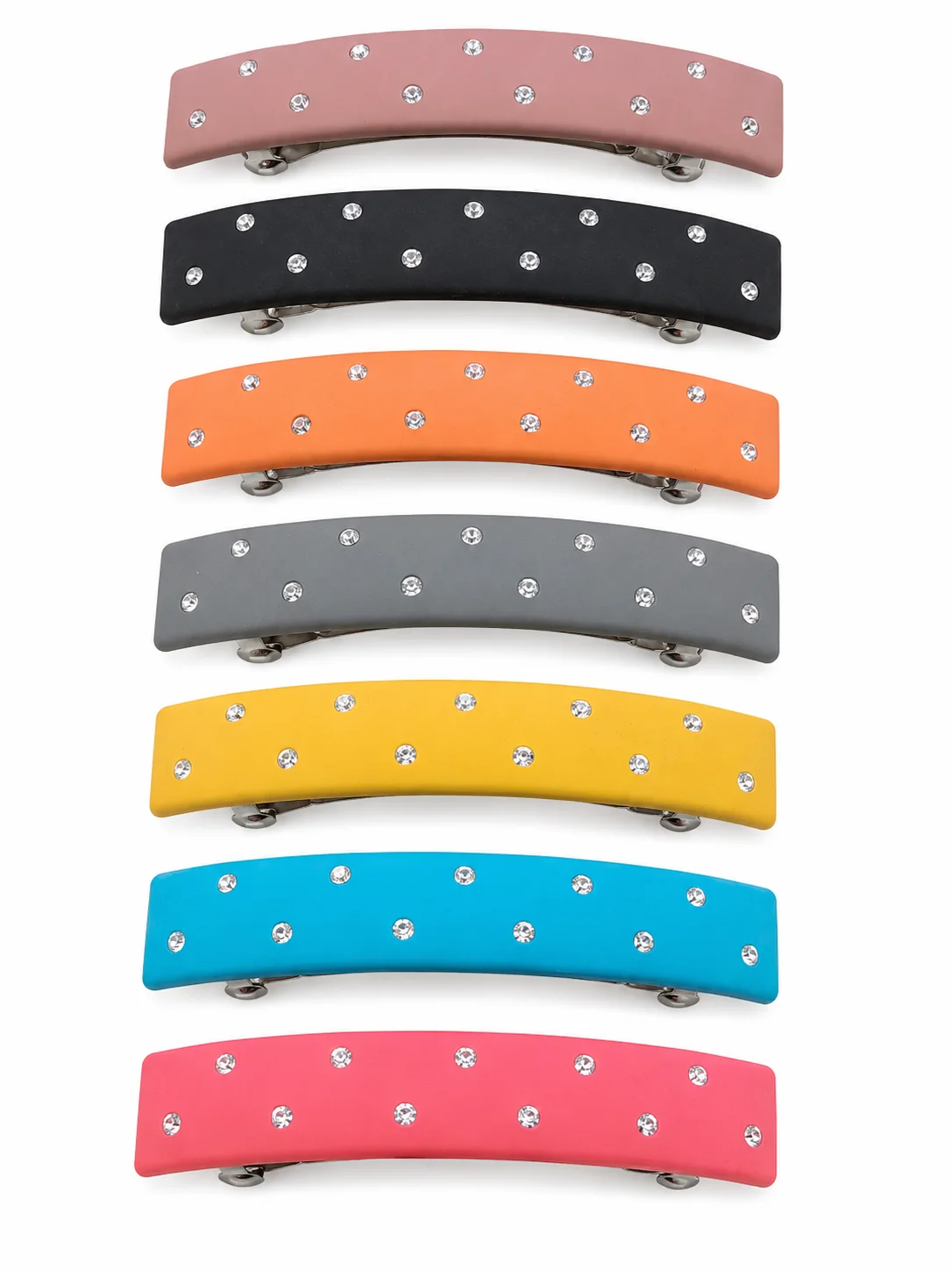 Crystal Studded Matte Hair Barrettes Set for Women & Girls