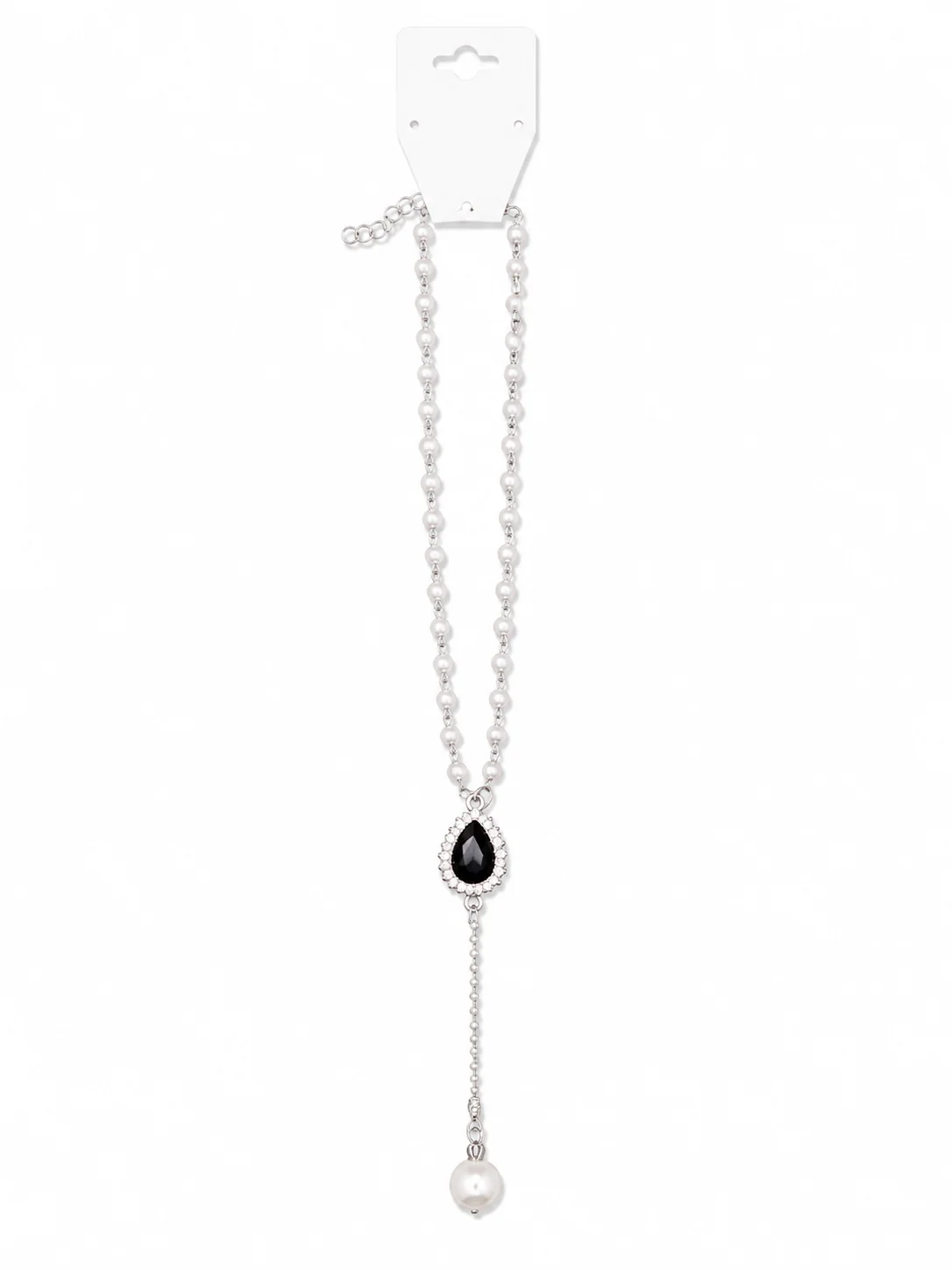 Elegant Pearl & Black Crystal Drop Necklace