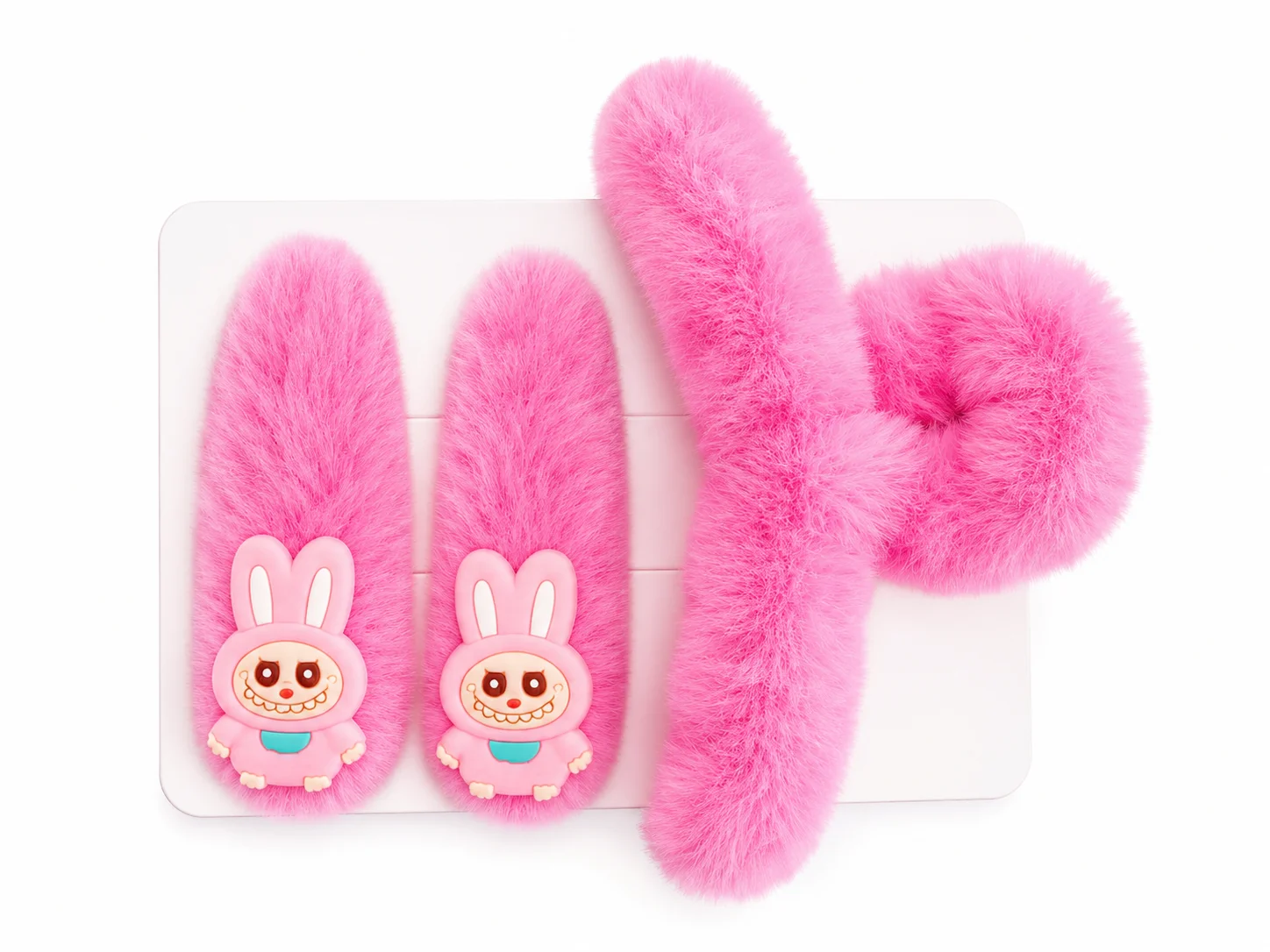 Fluffy Bunny Hair Accessories Set for Girls