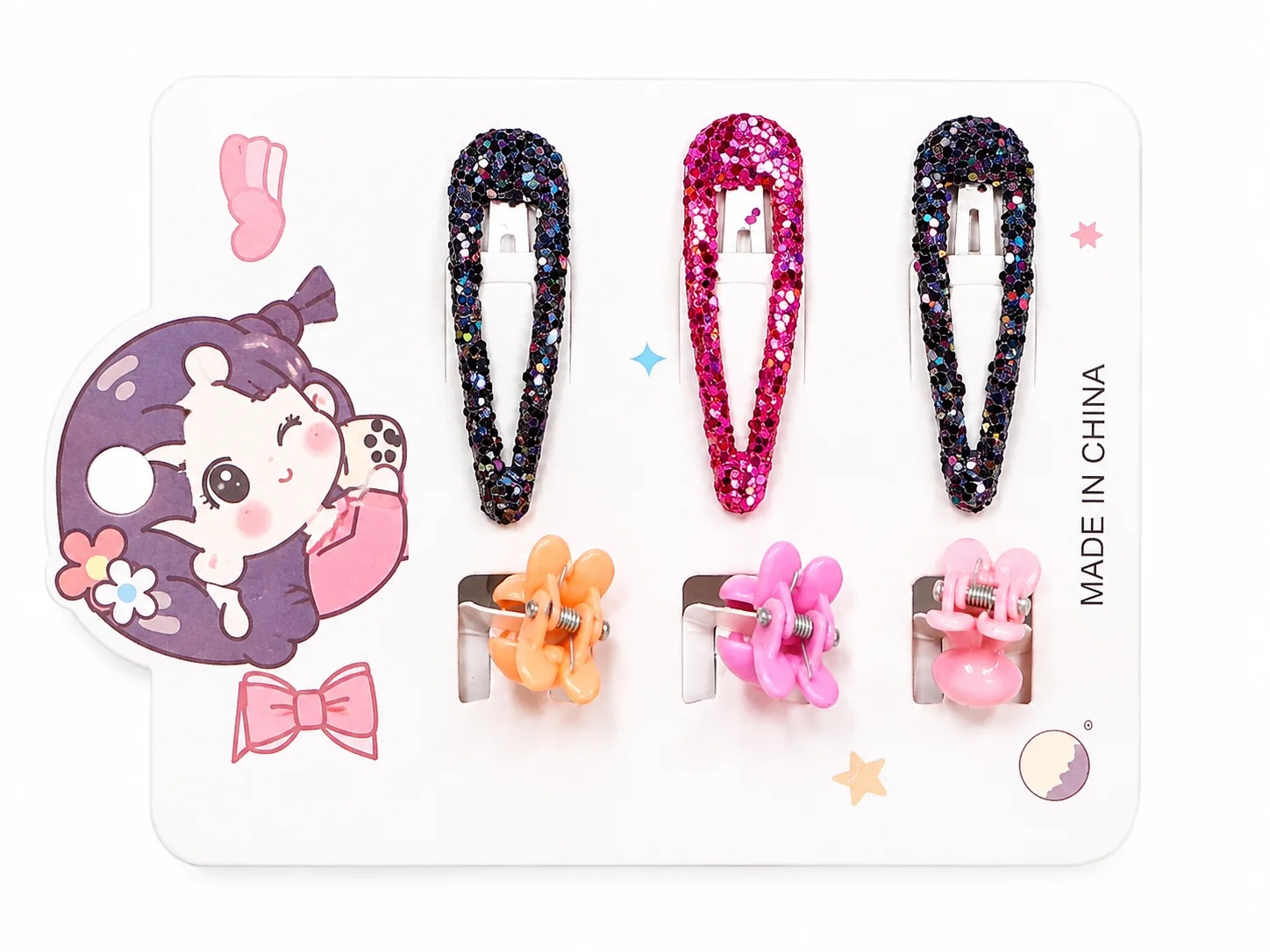 Sparkly Hair Clips & Mini Claw Clips Set for Girls – 6PCS