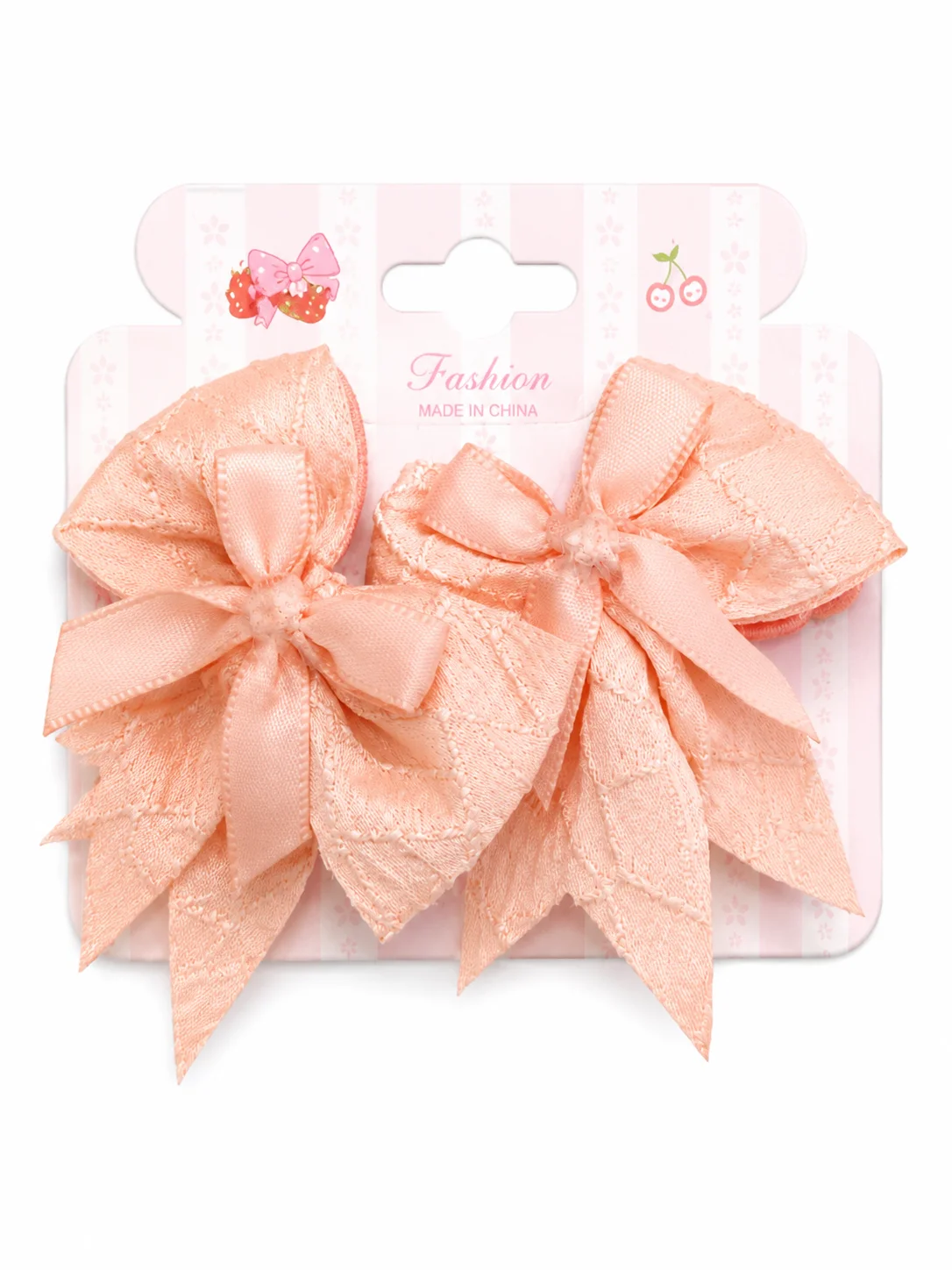 Elegant Peach Lace Bow Hair Clips Set for Girls