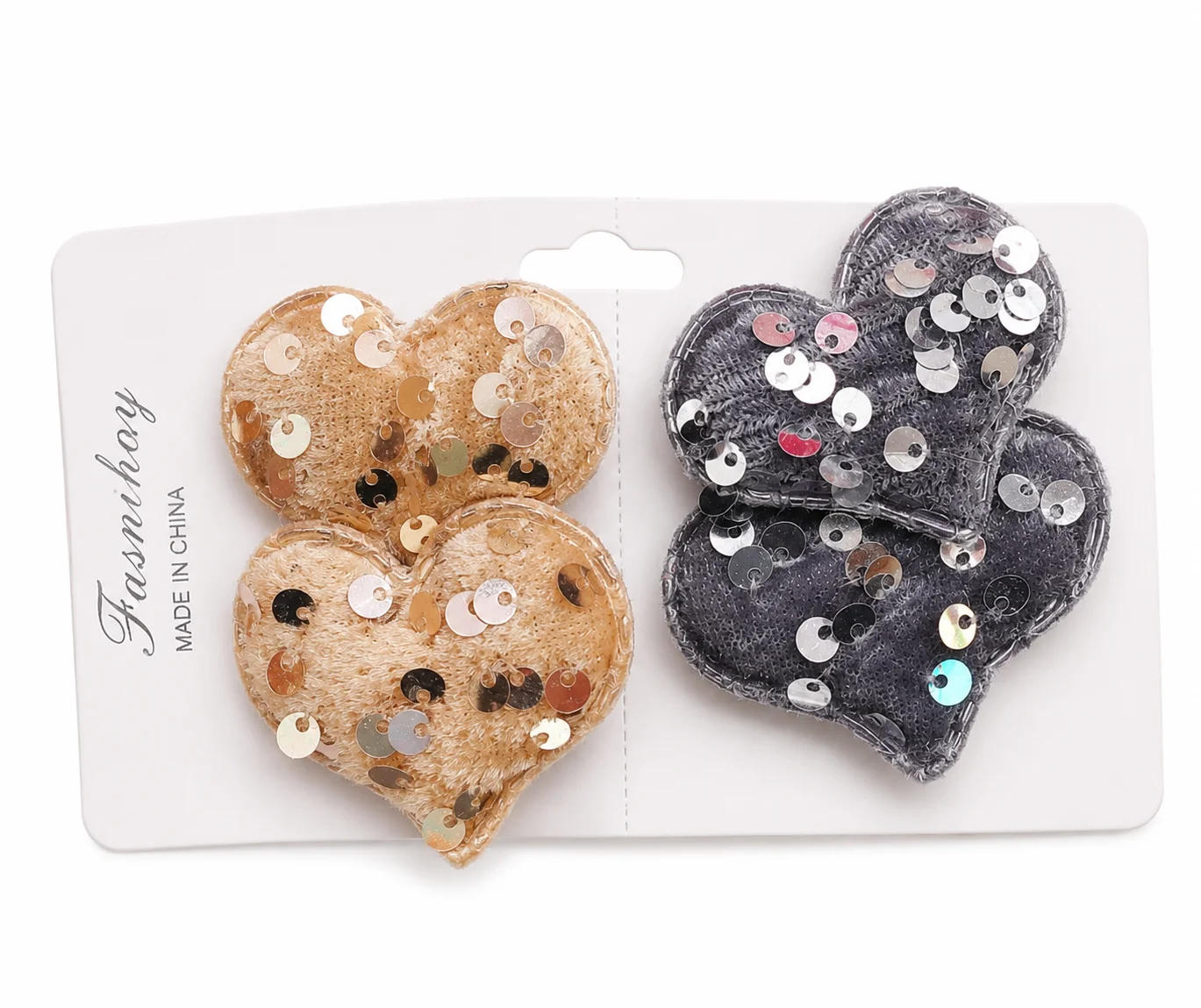 Sparkling Heart Sequin Hair Clip Set for Girls