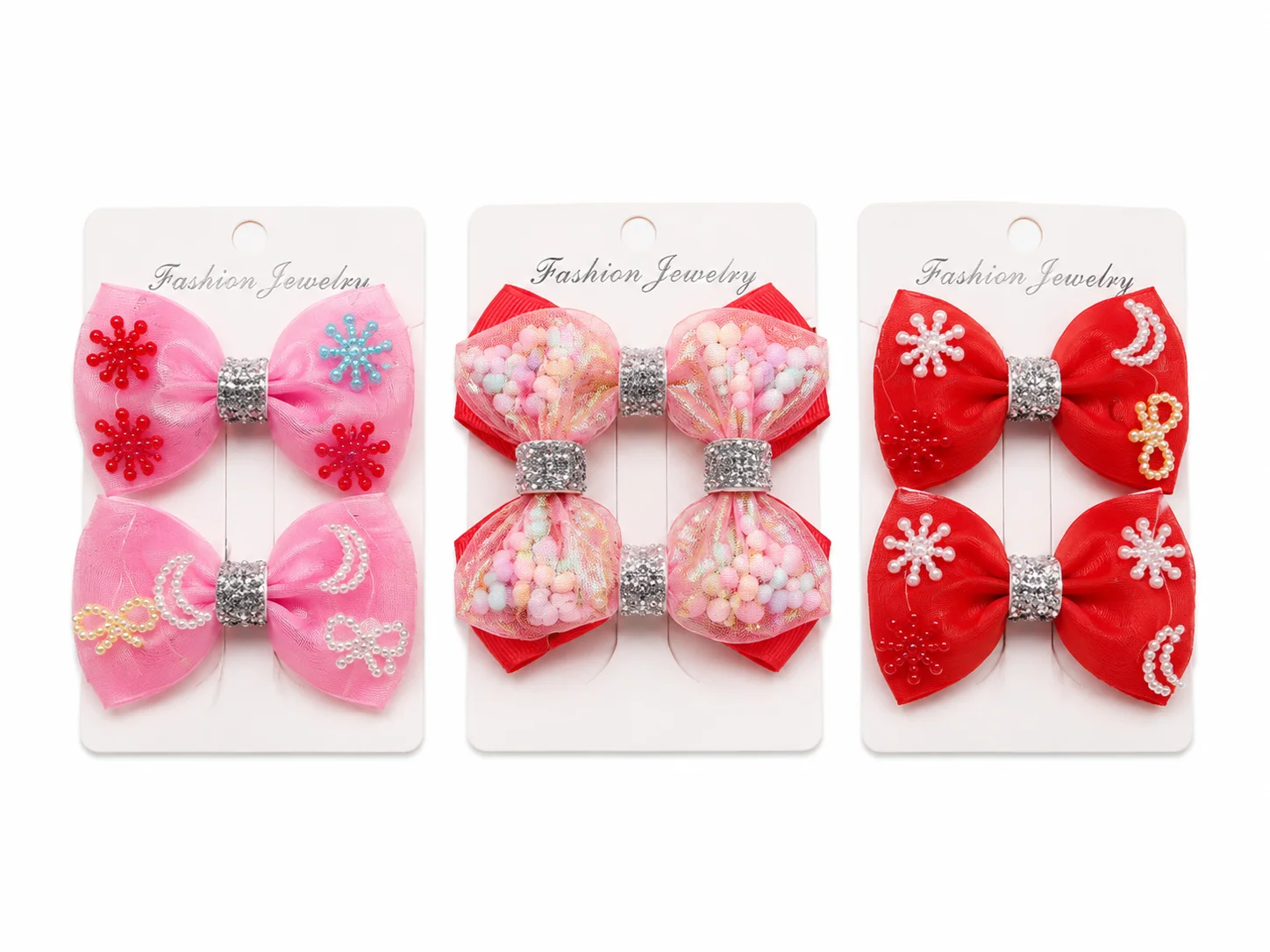Pink & Red Fancy Hair Accessories (3 Pairs)
