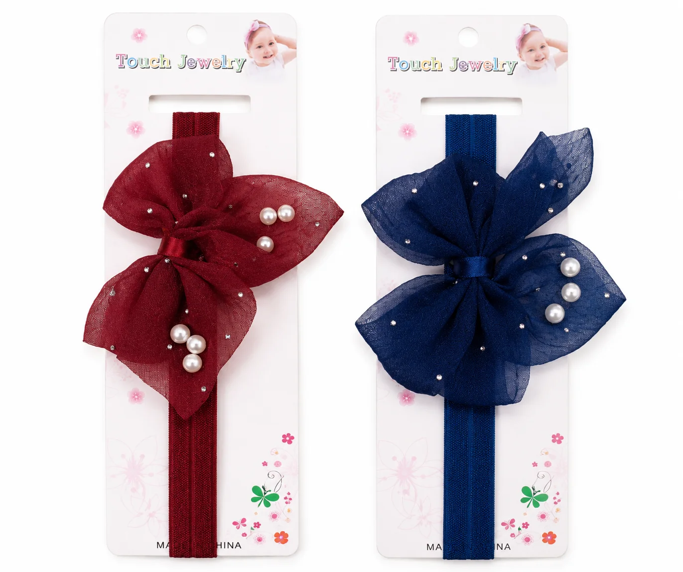 Elegant Pearl Organza Baby Headband Set