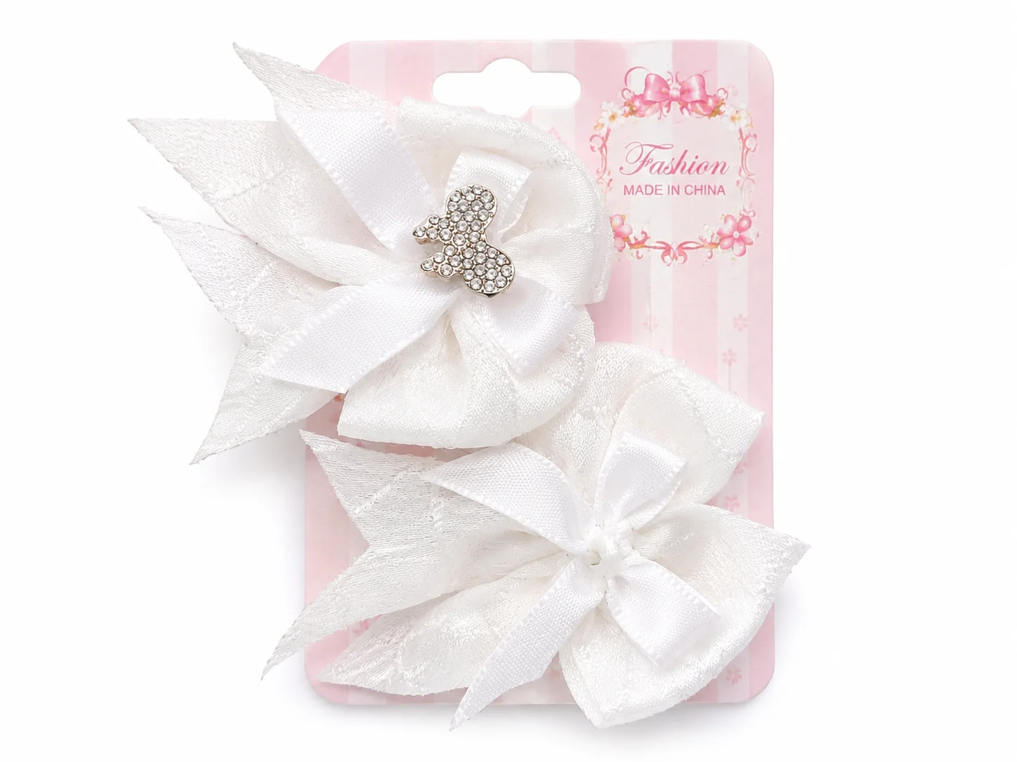 Luxury White Satin Bow Hair Clips Set for Girls – 2 PCS
