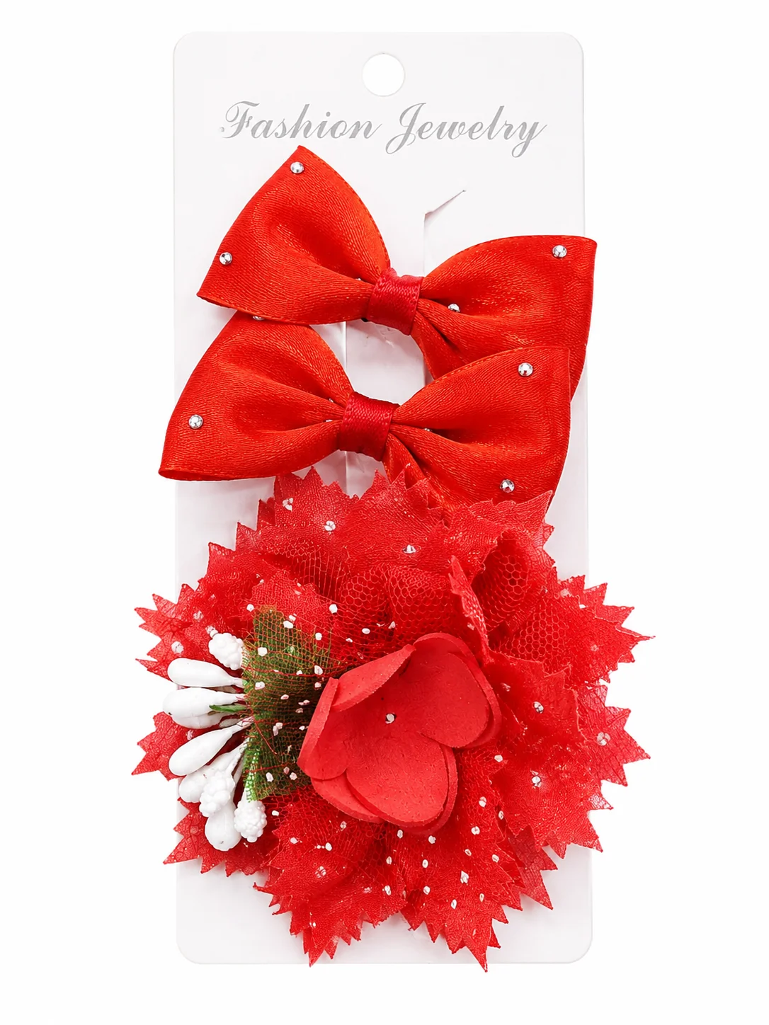 Elegant Red Floral Hair Bow Set for Girls
