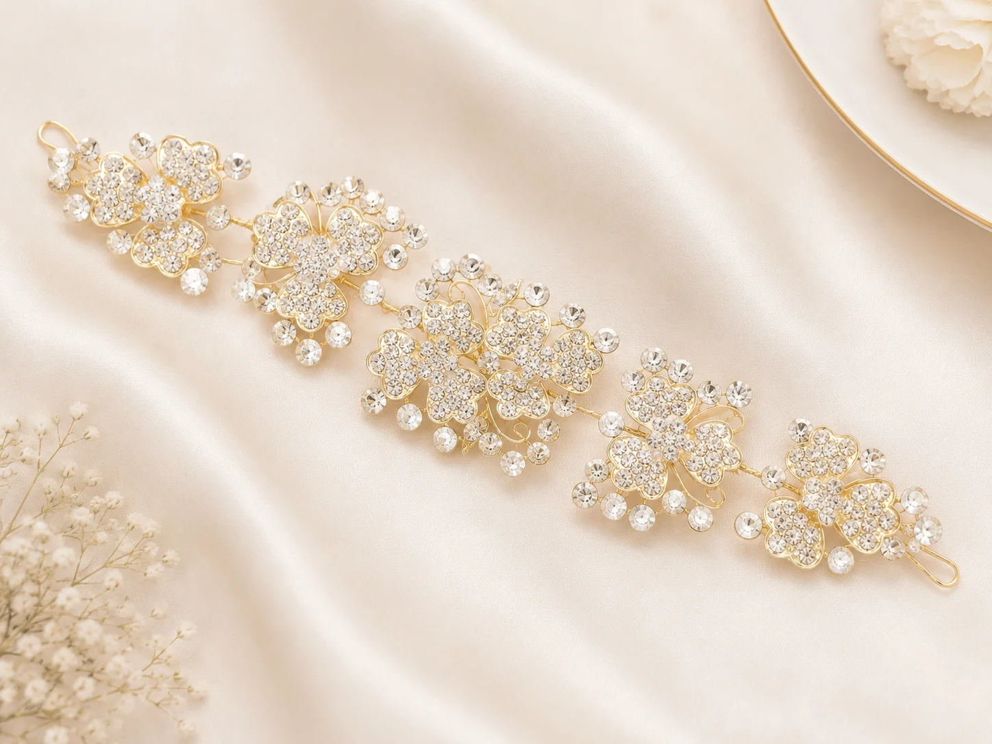 Luxury Crystal Floral Bridal Hair Vine – Light Gold Hair Accessory