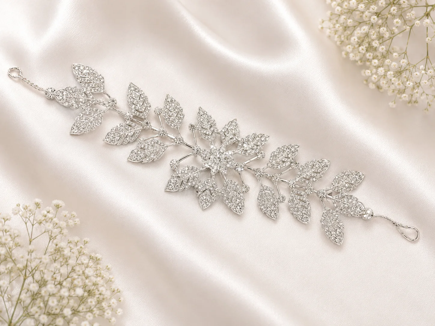 Luxury Silver Crystal Leaf Bridal Hair Vine
